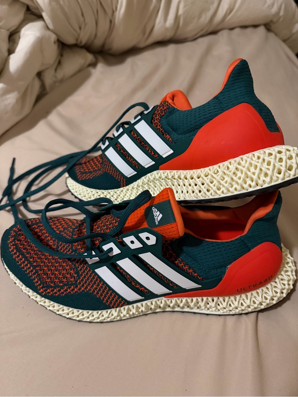 adidas Ultra4D Knit Running Shoes - Dark Green & Orange